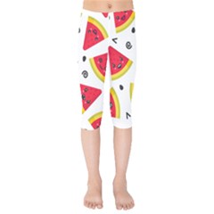 Cute Smiling Watermelon Seamless Pattern White Background Kids  Capri Leggings  by Nexatart