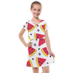 Cute Smiling Watermelon Seamless Pattern White Background Kids  Cross Web Dress by Nexatart