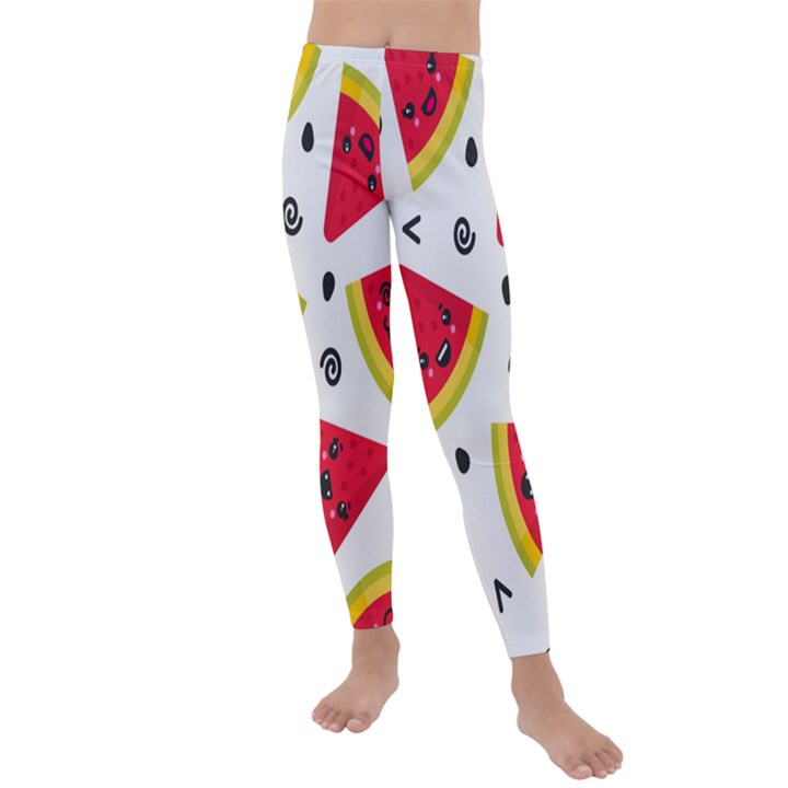 Cute Smiling Watermelon Seamless Pattern White Background Kids  Lightweight Velour Leggings