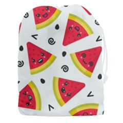 Cute Smiling Watermelon Seamless Pattern White Background Drawstring Pouch (3xl) by Nexatart