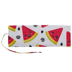 Cute Smiling Watermelon Seamless Pattern White Background Roll Up Canvas Pencil Holder (m) by Nexatart