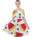 Cute Smiling Watermelon Seamless Pattern White Background Cut Out Shoulders Chiffon Dress View1