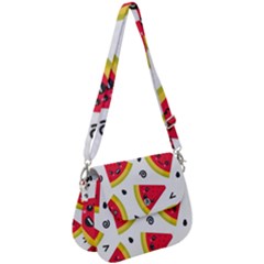 Cute Smiling Watermelon Seamless Pattern White Background Saddle Handbag