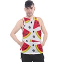 Cute Smiling Watermelon Seamless Pattern White Background Men s Sleeveless Hoodie View1