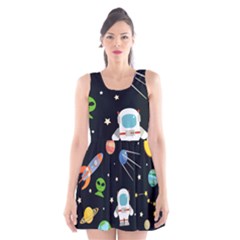 Space Astronomy Decorative Symbols Seamless Pattern Vector Illustration Scoop Neck Skater Dress by Nexatart