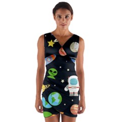 Space Astronomy Decorative Symbols Seamless Pattern Vector Illustration Wrap Front Bodycon Dress by Nexatart