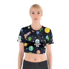 Space Astronomy Decorative Symbols Seamless Pattern Vector Illustration Cotton Crop Top by Nexatart