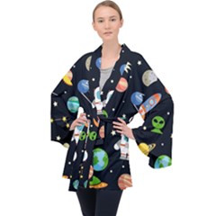 Space Astronomy Decorative Symbols Seamless Pattern Vector Illustration Long Sleeve Velvet Kimono  by Nexatart