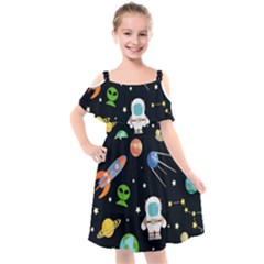 Space Astronomy Decorative Symbols Seamless Pattern Vector Illustration Kids  Cut Out Shoulders Chiffon Dress by Nexatart