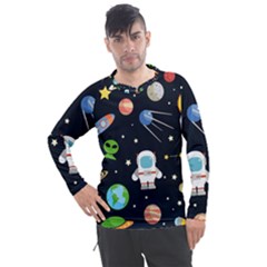 Space Astronomy Decorative Symbols Seamless Pattern Vector Illustration Men s Pique Long Sleeve Tee