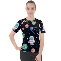 Space Astronomy Decorative Symbols Seamless Pattern Vector Illustration Women s Sport Raglan Tee