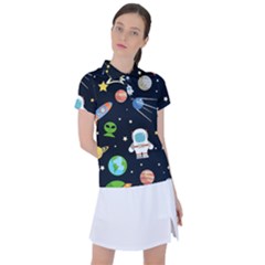 Space Astronomy Decorative Symbols Seamless Pattern Vector Illustration Women s Polo Tee