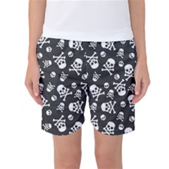 Skull Crossbones Seamless Pattern Holiday Halloween Wallpaper Wrapping Packing Backdrop Women s Basketball Shorts by Nexatart