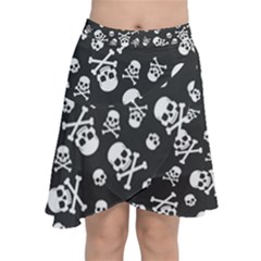 Skull Crossbones Seamless Pattern Holiday Halloween Wallpaper Wrapping Packing Backdrop Chiffon Wrap Front Skirt by Nexatart