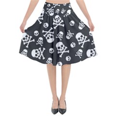 Skull Crossbones Seamless Pattern Holiday Halloween Wallpaper Wrapping Packing Backdrop Flared Midi Skirt by Nexatart