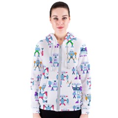 Cute Toy Robotsantennas Wires Seamless Pattern Women s Zipper Hoodie by Nexatart