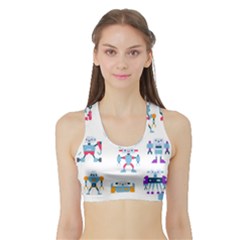 Cute Toy Robotsantennas Wires Seamless Pattern Sports Bra With Border by Nexatart