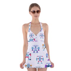 Cute Toy Robotsantennas Wires Seamless Pattern Halter Dress Swimsuit  by Nexatart