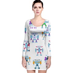 Cute Toy Robotsantennas Wires Seamless Pattern Long Sleeve Velvet Bodycon Dress by Nexatart