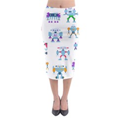 Cute Toy Robotsantennas Wires Seamless Pattern Midi Pencil Skirt by Nexatart