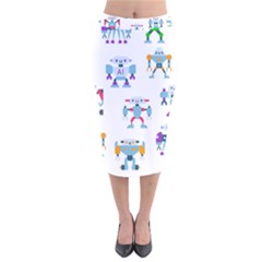 Cute Toy Robotsantennas Wires Seamless Pattern Velvet Midi Pencil Skirt by Nexatart