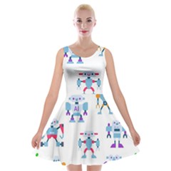 Cute Toy Robotsantennas Wires Seamless Pattern Velvet Skater Dress by Nexatart