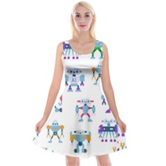 Cute Toy Robotsantennas Wires Seamless Pattern Reversible Velvet Sleeveless Dress by Nexatart