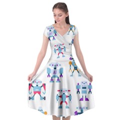 Cute Toy Robotsantennas Wires Seamless Pattern Cap Sleeve Wrap Front Dress by Nexatart