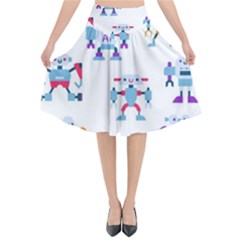 Cute Toy Robotsantennas Wires Seamless Pattern Flared Midi Skirt