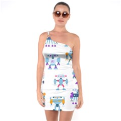 Cute Toy Robotsantennas Wires Seamless Pattern One Soulder Bodycon Dress by Nexatart