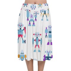 Cute Toy Robotsantennas Wires Seamless Pattern Velvet Flared Midi Skirt by Nexatart