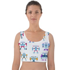 Cute Toy Robotsantennas Wires Seamless Pattern Velvet Crop Top by Nexatart