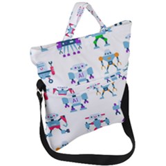 Cute Toy Robotsantennas Wires Seamless Pattern Fold Over Handle Tote Bag by Nexatart