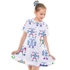 Cute Toy Robotsantennas Wires Seamless Pattern Kids  Short Sleeve Shirt Dress by Nexatart