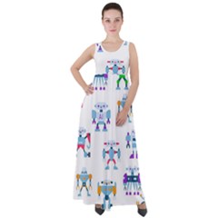 Cute Toy Robotsantennas Wires Seamless Pattern Empire Waist Velour Maxi Dress