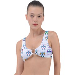 Cute Toy Robotsantennas Wires Seamless Pattern Ring Detail Bikini Top