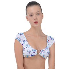 Cute Toy Robotsantennas Wires Seamless Pattern Cap Sleeve Ring Bikini Top