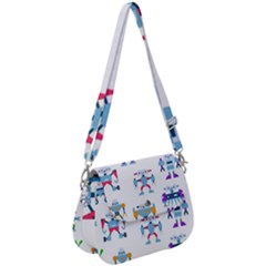 Cute Toy Robotsantennas Wires Seamless Pattern Saddle Handbag