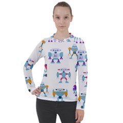 Cute Toy Robotsantennas Wires Seamless Pattern Women s Pique Long Sleeve Tee