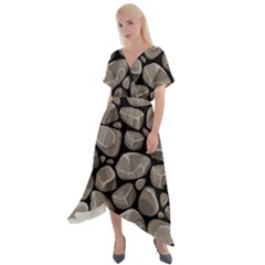 Rock Stone Seamless Pattern Cross Front Sharkbite Hem Maxi Dress