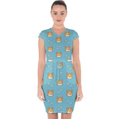 Cute Corgi Dog Face Pattern Capsleeve Drawstring Dress  by Nexatart