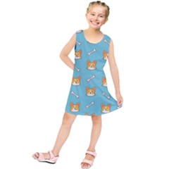 Cute Corgi Dog Face Pattern Kids  Tunic Dress by Nexatart