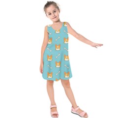 Cute Corgi Dog Face Pattern Kids  Sleeveless Dress by Nexatart