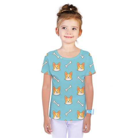 Cute Corgi Dog Face Pattern Kids  One Piece Tee by Nexatart