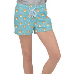 Cute Corgi Dog Face Pattern Velour Lounge Shorts by Nexatart