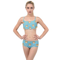 Cute Corgi Dog Face Pattern Layered Top Bikini Set