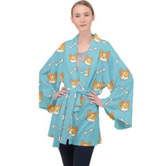 Cute Corgi Dog Face Pattern Long Sleeve Velvet Kimono  by Nexatart