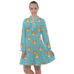 Cute Corgi Dog Face Pattern All Frills Chiffon Dress