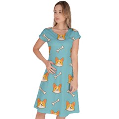 Cute Corgi Dog Face Pattern Classic Short Sleeve Dress by Nexatart