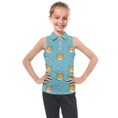 Cute Corgi Dog Face Pattern Kids  Sleeveless Polo Tee